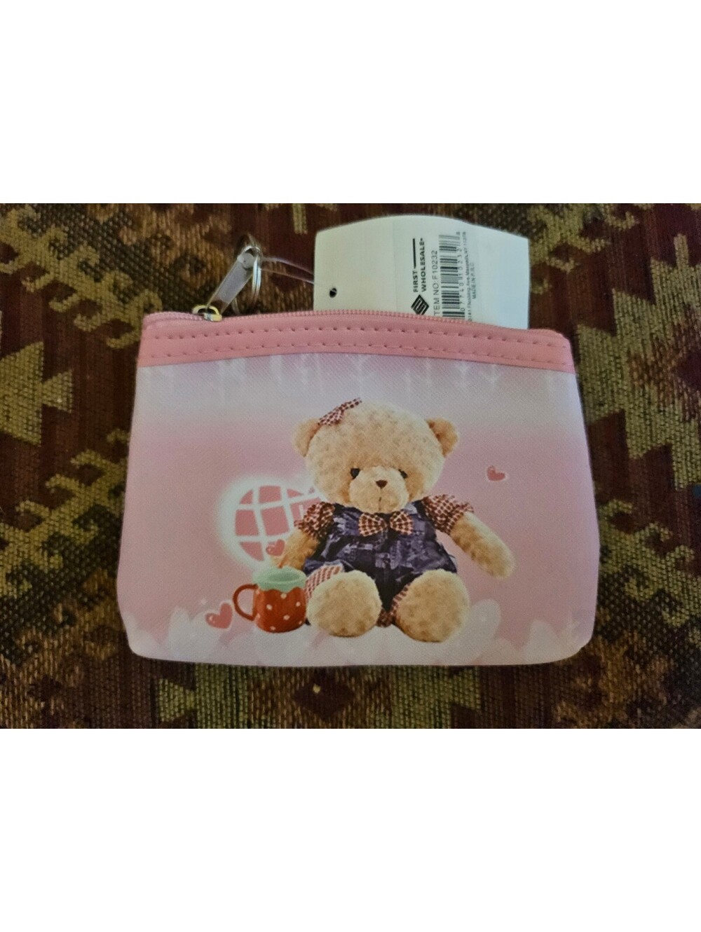 NWT - Teddy Bear w/coffee mug - Coin Purse /Makeup bag / Storage bag NEW